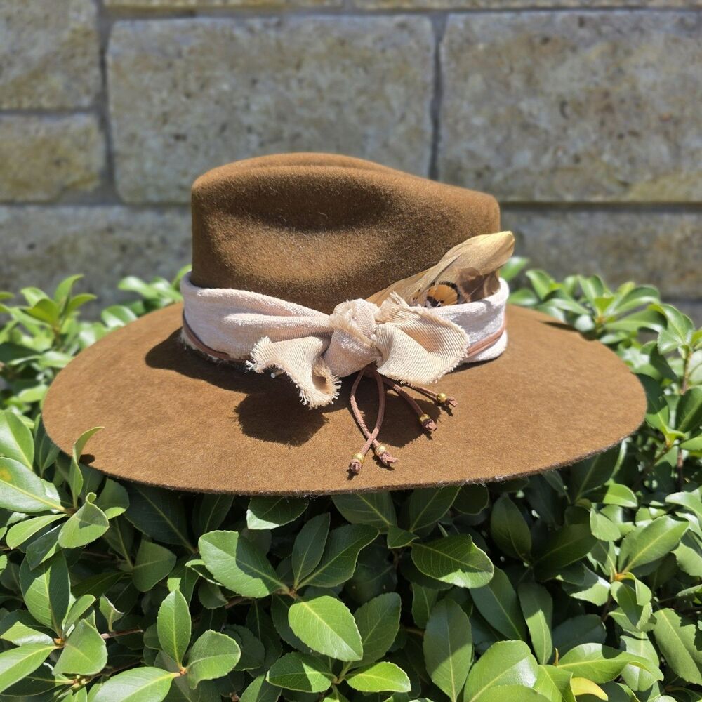 charlie 1 horse hat womens Medium Rusty Olive Flat Brim Boho Cowgirl Rodeo